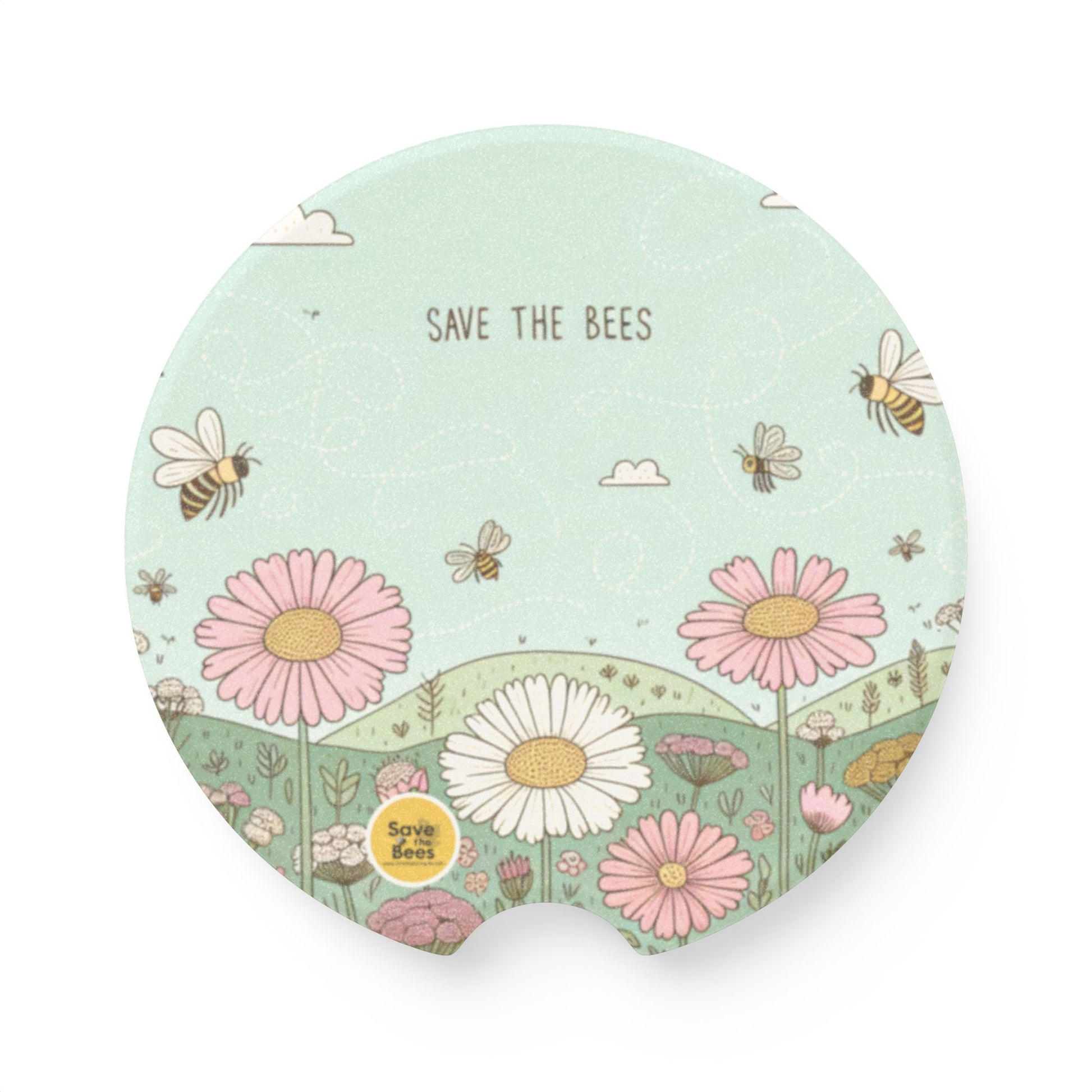 Eco-Friendly Soapstone Car Coaster - Save the Bees Design 2