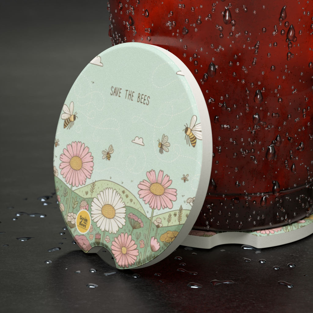 Eco-Friendly Soapstone Car Coaster - Save the Bees Design 2