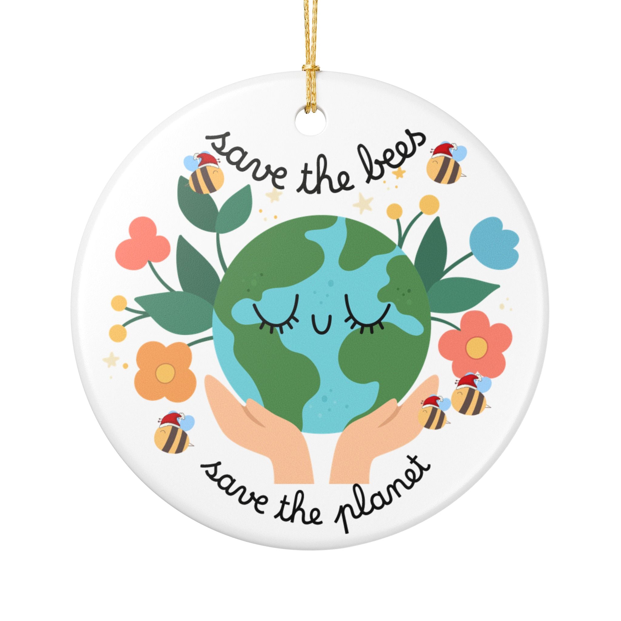 Save the Bees Ceramic Ornament — Eco-Friendly