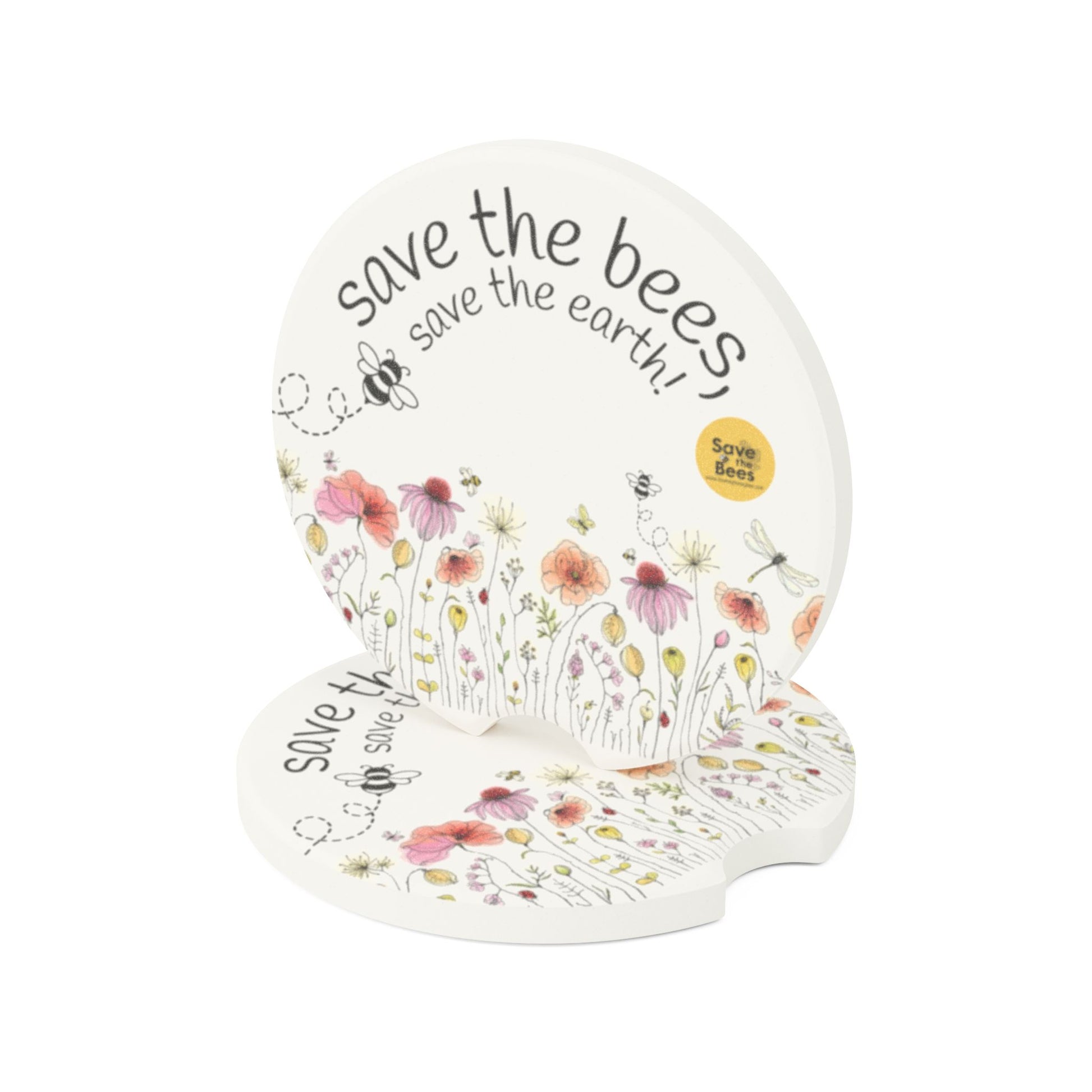 Eco-Friendly Soapstone Car Coaster - Save the Bees Design