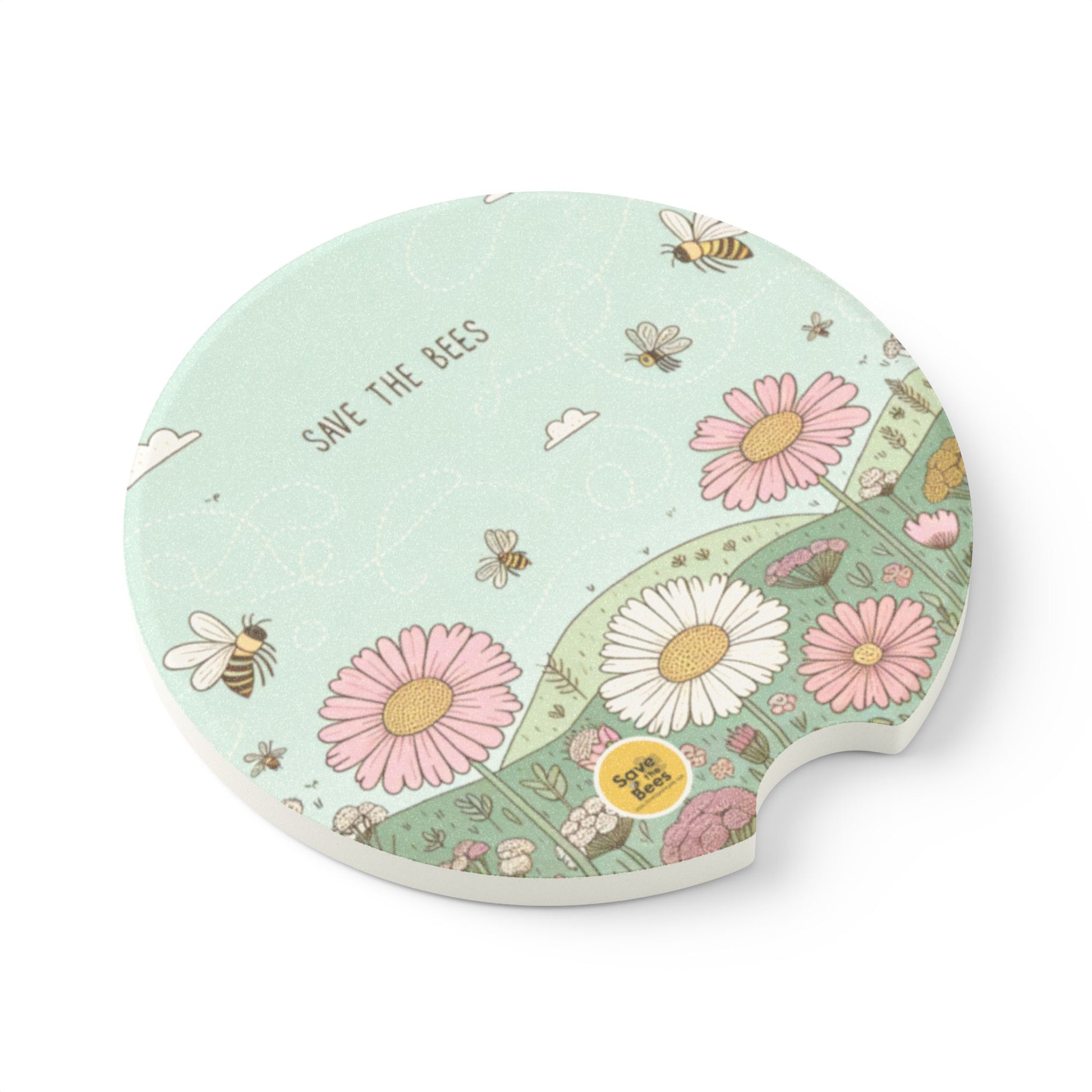 Eco-Friendly Soapstone Car Coaster - Save the Bees Design 2