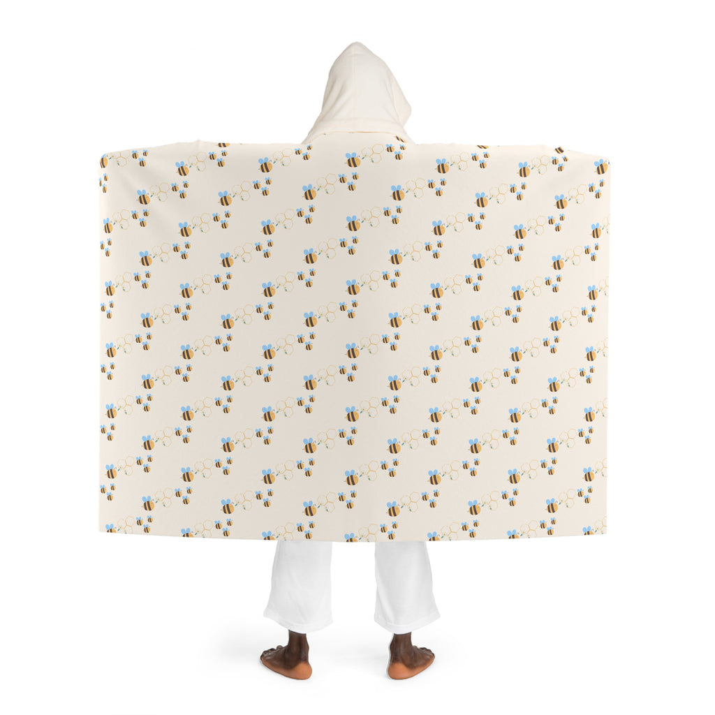 Cozy Bee Hooded Sherpa Fleece Blanket-White