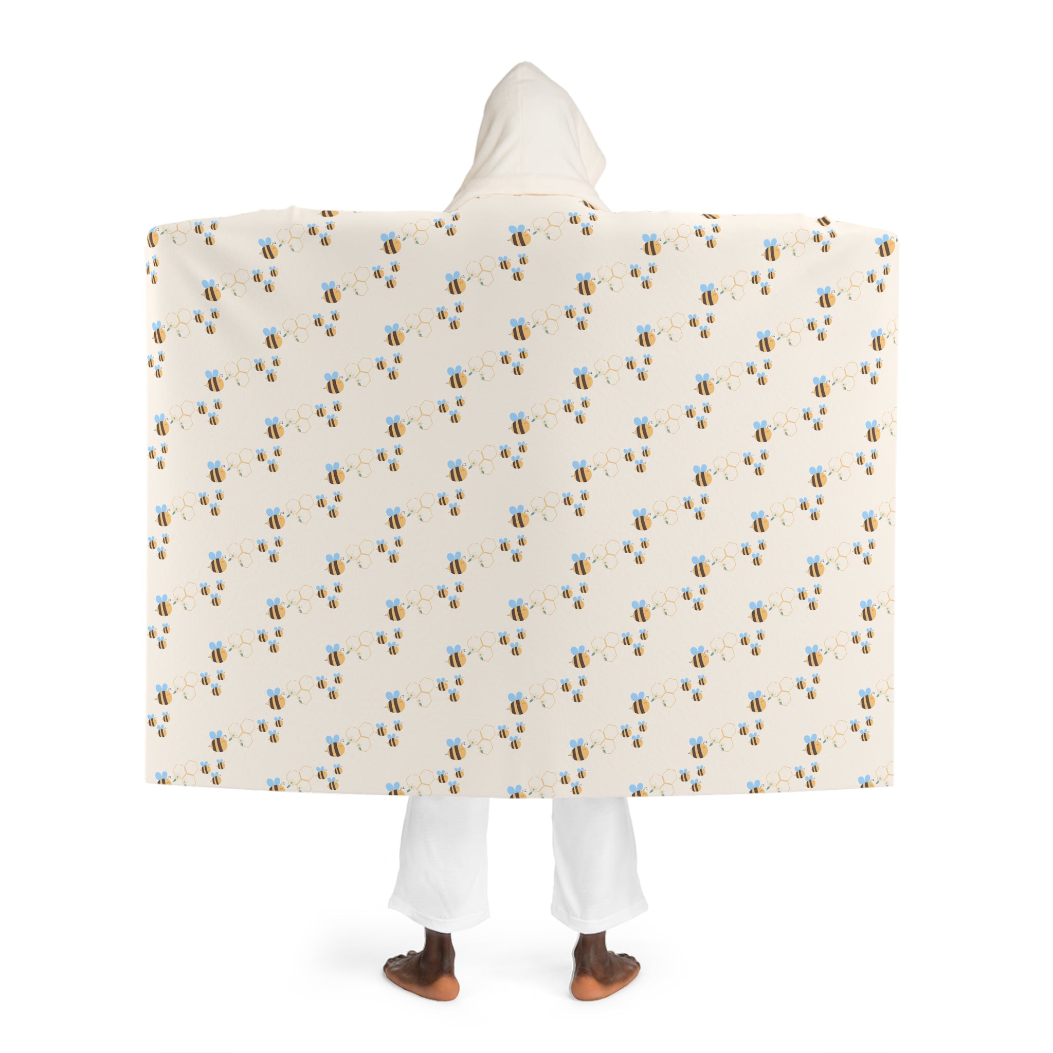 Cozy Bee Hooded Sherpa Fleece Blanket-White