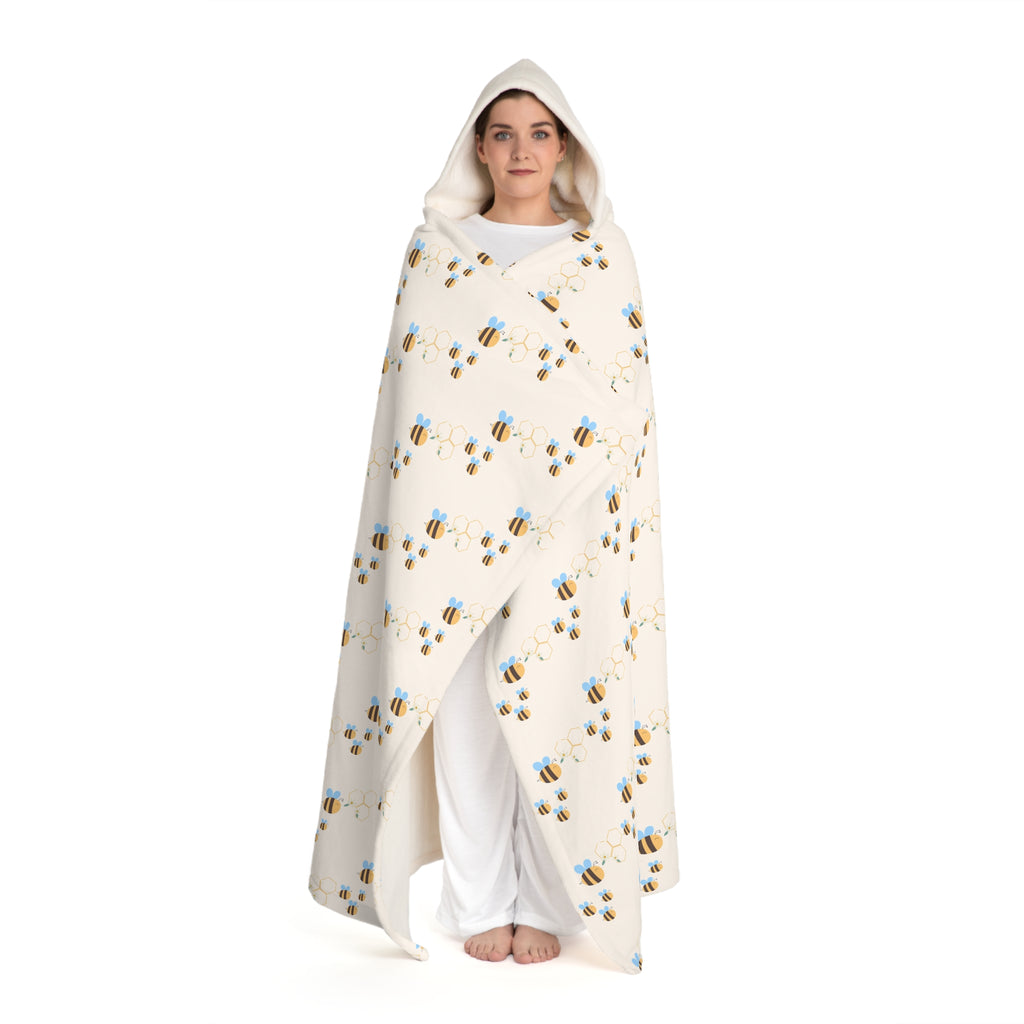 Cozy Bee Hooded Sherpa Fleece Blanket-White