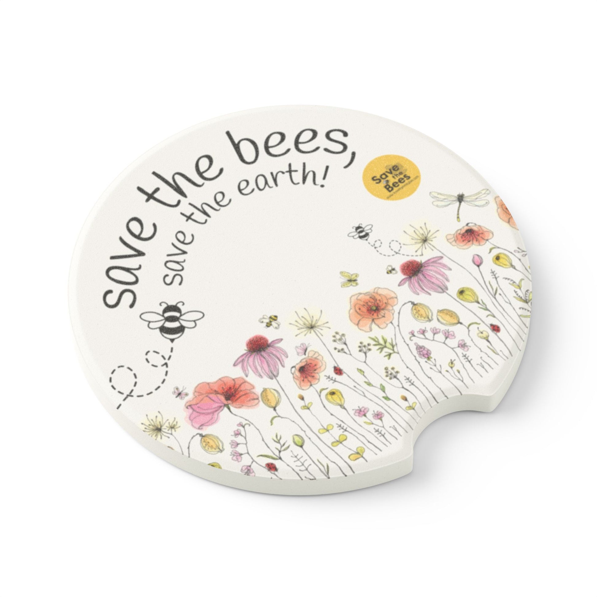 Eco-Friendly Soapstone Car Coaster - Save the Bees Design