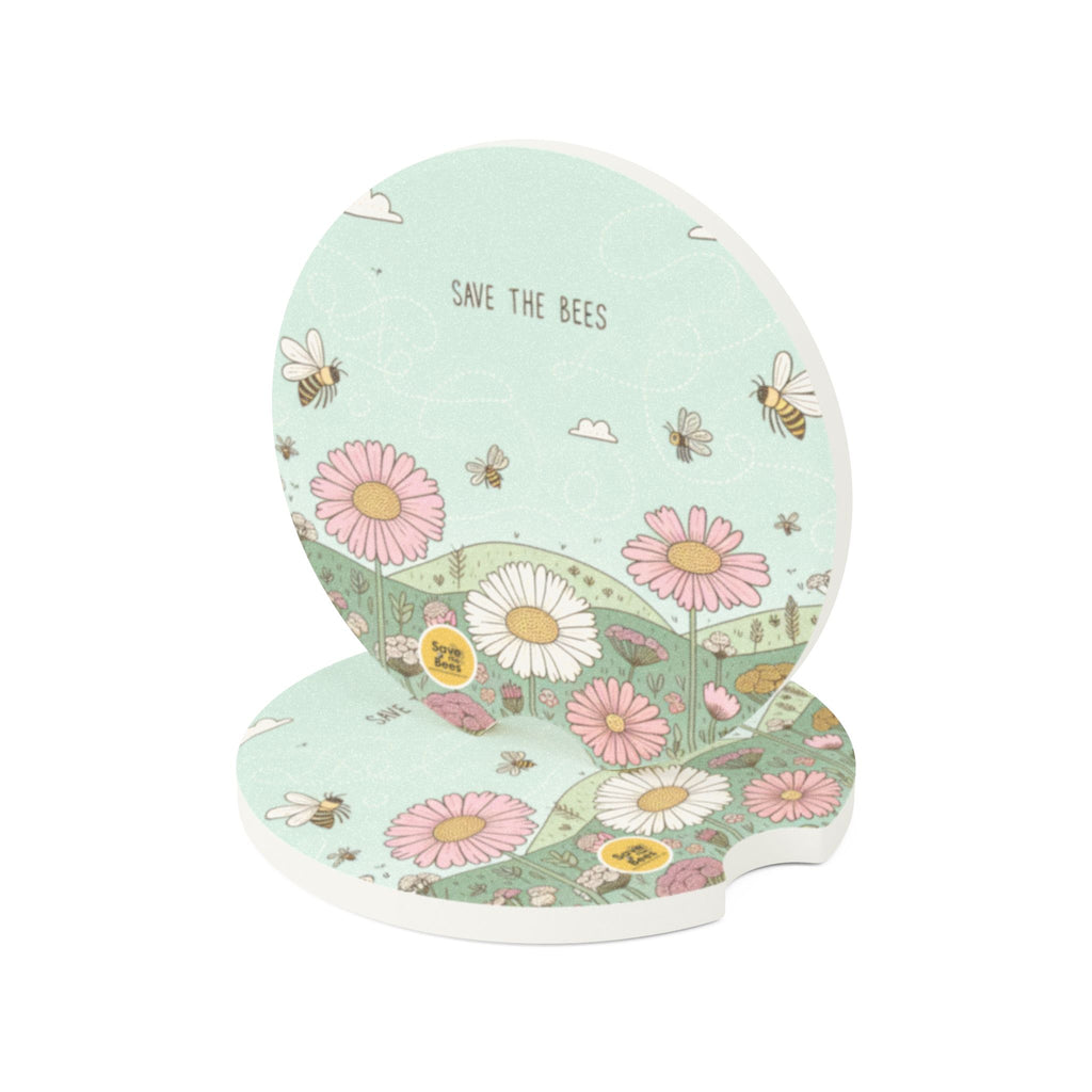 Eco-Friendly Soapstone Car Coaster - Save the Bees Design 2