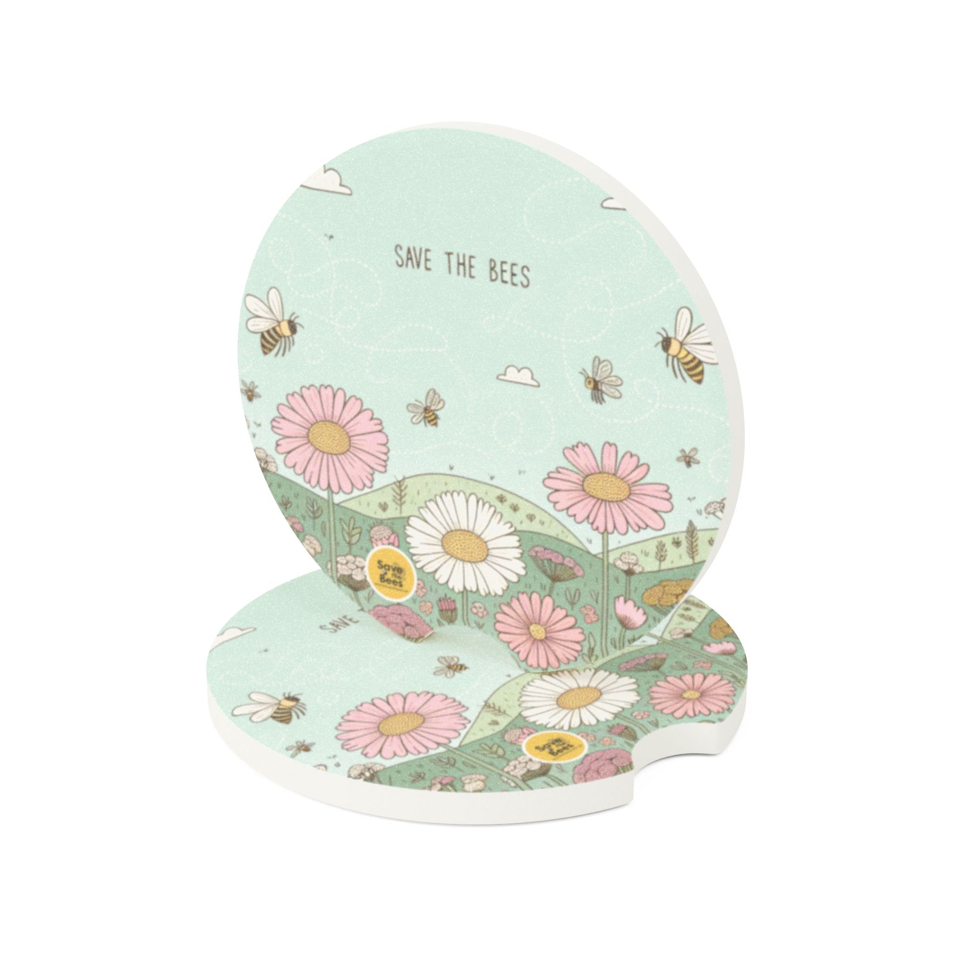 Eco-Friendly Soapstone Car Coaster - Save the Bees Design 2
