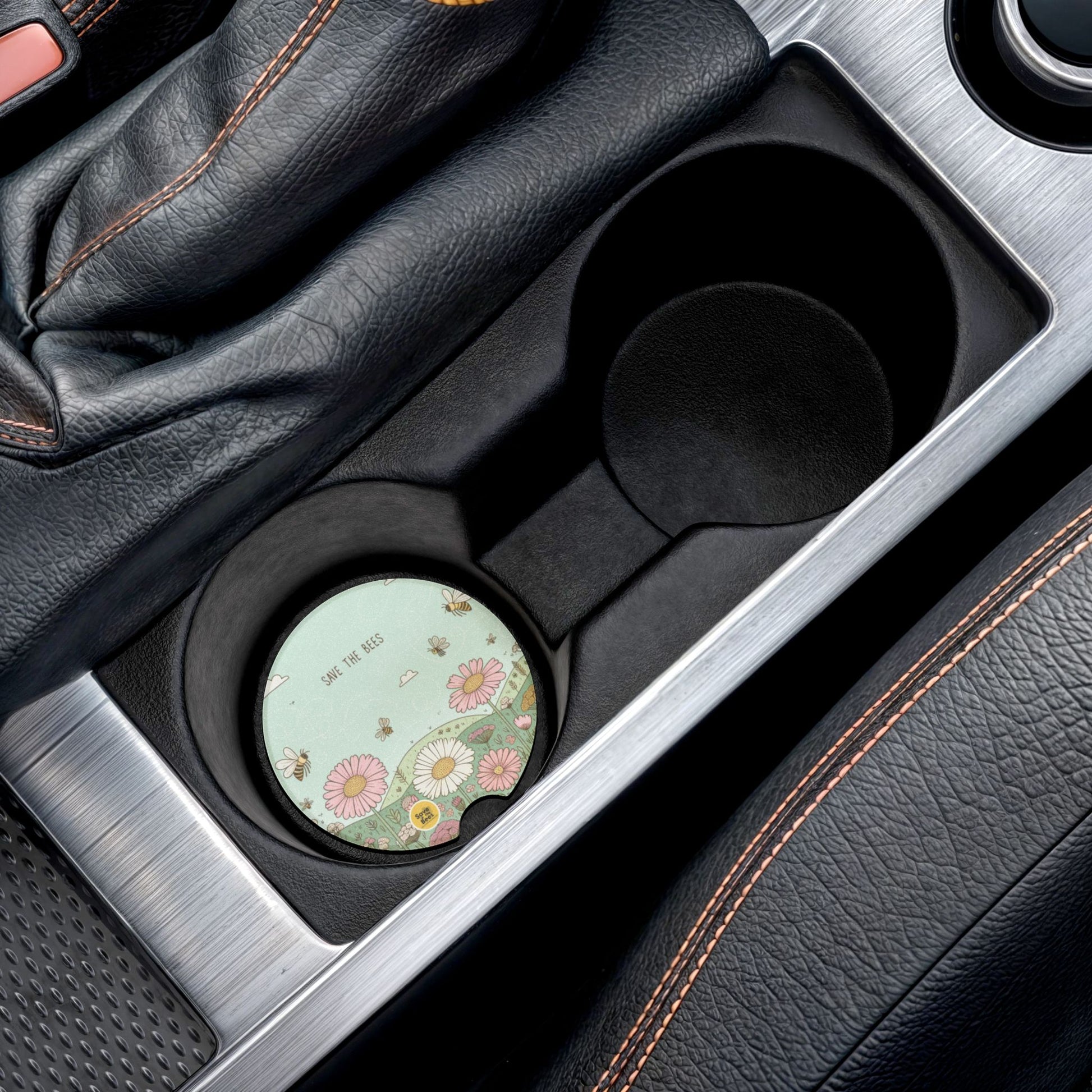 Eco-Friendly Soapstone Car Coaster - Save the Bees Design 2